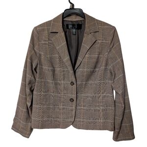 Apostrophe Dark Academia Brown Plaid Button Down Business Casual Blazer Size 16